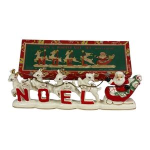 Vintage RELCO Japan NOEL Santa Sleigh Reindeer Christmas Ceramic Candle Holders